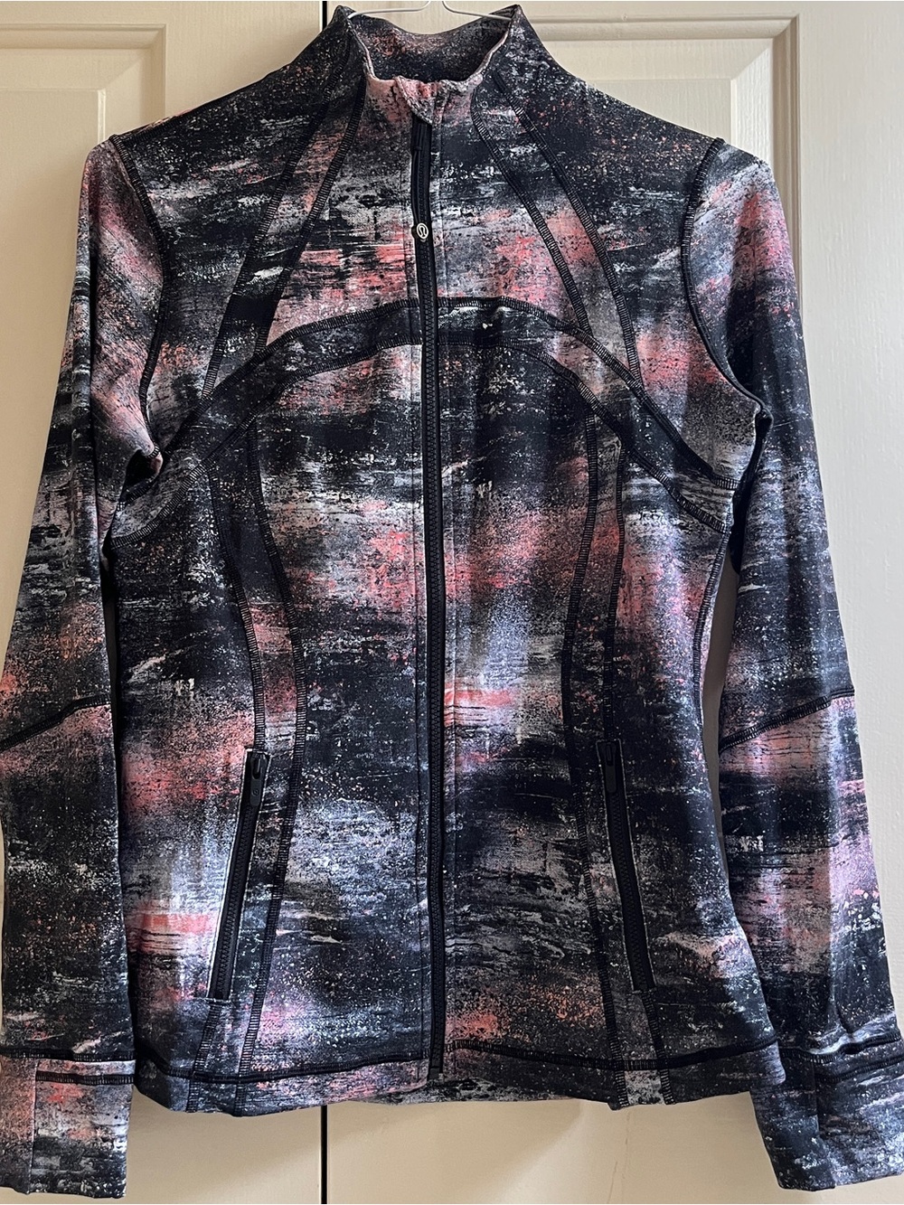 LN!🍒LULULEMON sz 12 DEFINE Jacket AZURITE POPPY CORAL MULTI Blk/Wht/ Pink *LUON